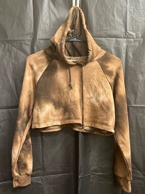 Heart & Hips Cropped Tie-Dye Hoodie in Brown and Tan